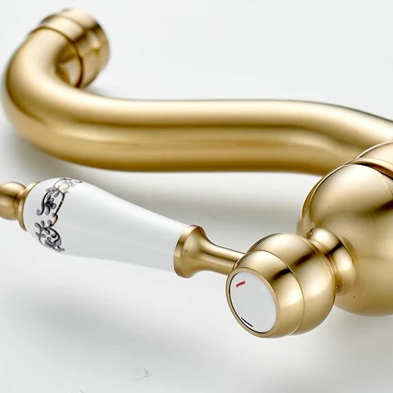 Vintage Charm Brushed Gold Bathroom Faucet with Ceramic Handle  -  Water Taps & Faucets
