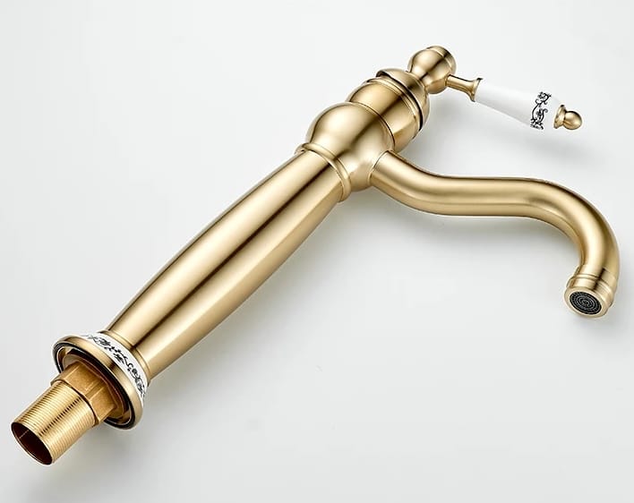Vintage Charm Brushed Gold Bathroom Faucet with Ceramic Handle  -  Water Taps & Faucets