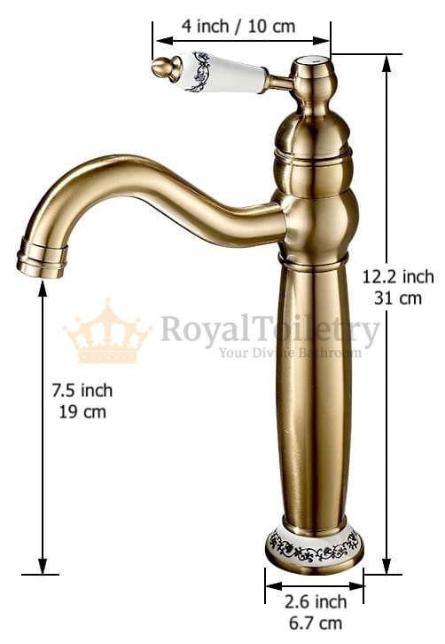 Vintage Charm Brushed Gold Bathroom Faucet with Ceramic Handle Measurements