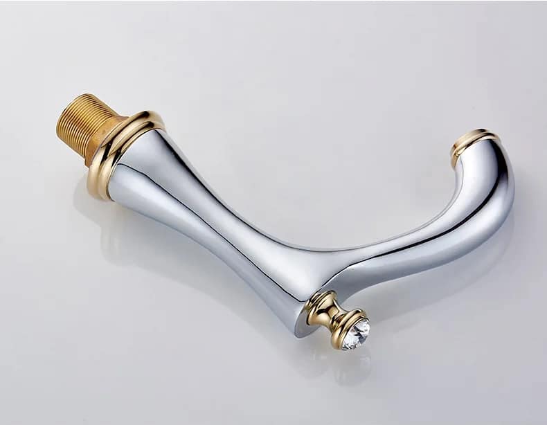 Luxury Gold & Chrome Widespread Bathroom Sink Faucet with Crystal Handles  -  Gold Water Taps & Faucets