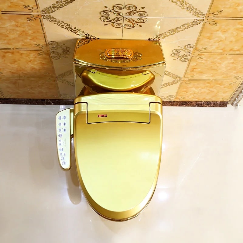 Modern Plain Gold Toilet With Integrated Smart Bidet Seat  -  Gold Toilets
