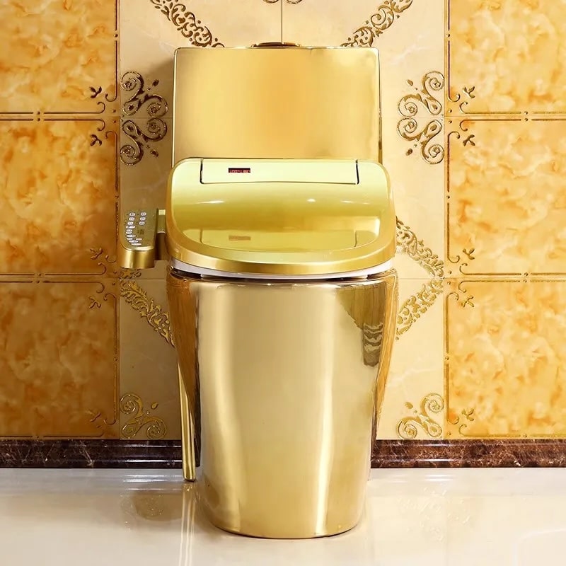 Modern Plain Gold Toilet With Integrated Smart Bidet Seat  -  Gold Toilets
