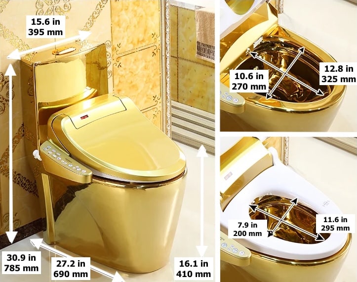 Modern Plain Gold Toilet With Integrated Smart Bidet Seat  -  Gold Toilets