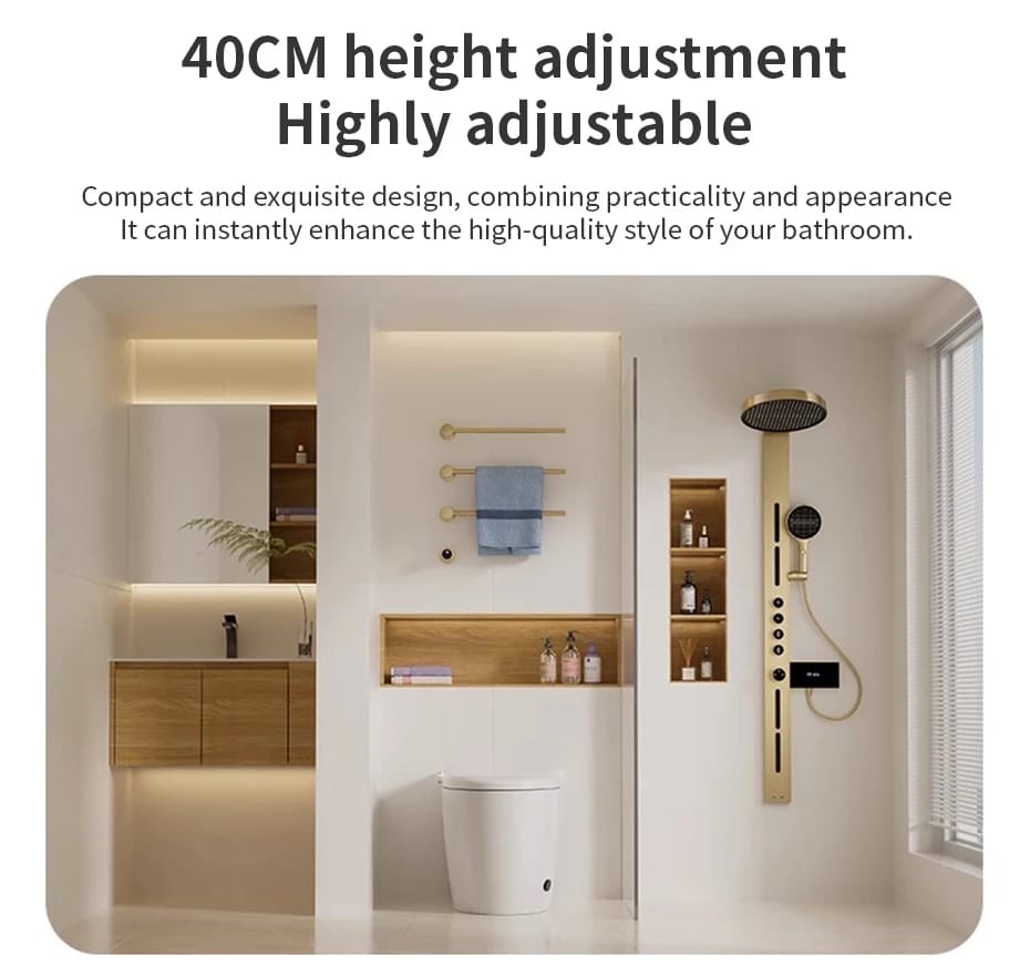 Modern Smart Thermostatic Shower System with LED Display – Brushed Gold Rainfall Shower Set with Side Sprays & Handheld  -  Shower Sets & Bathtub Faucets