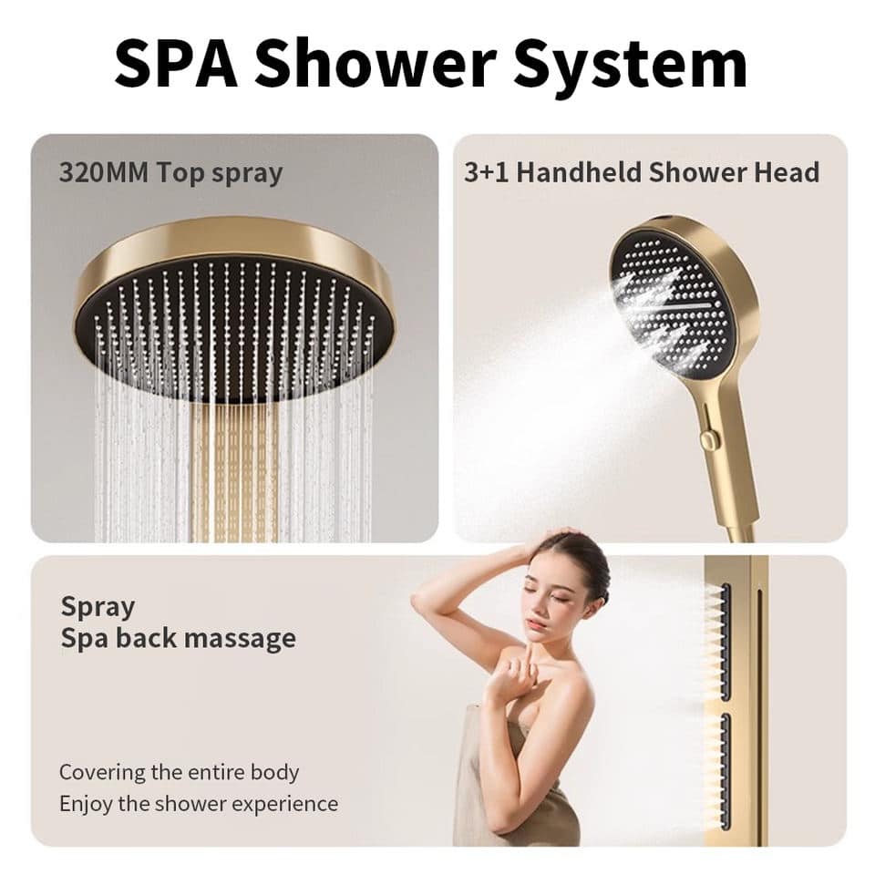 Modern Smart Thermostatic Shower System with LED Display – Brushed Gold Rainfall Shower Set with Side Sprays & Handheld  -  Shower Sets & Bathtub Faucets
