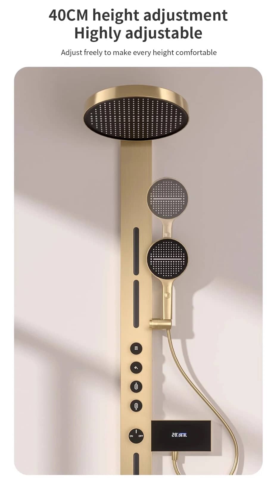 Modern Smart Thermostatic Shower System with LED Display – Brushed Gold Rainfall Shower Set with Side Sprays & Handheld  -  Shower Sets & Bathtub Faucets