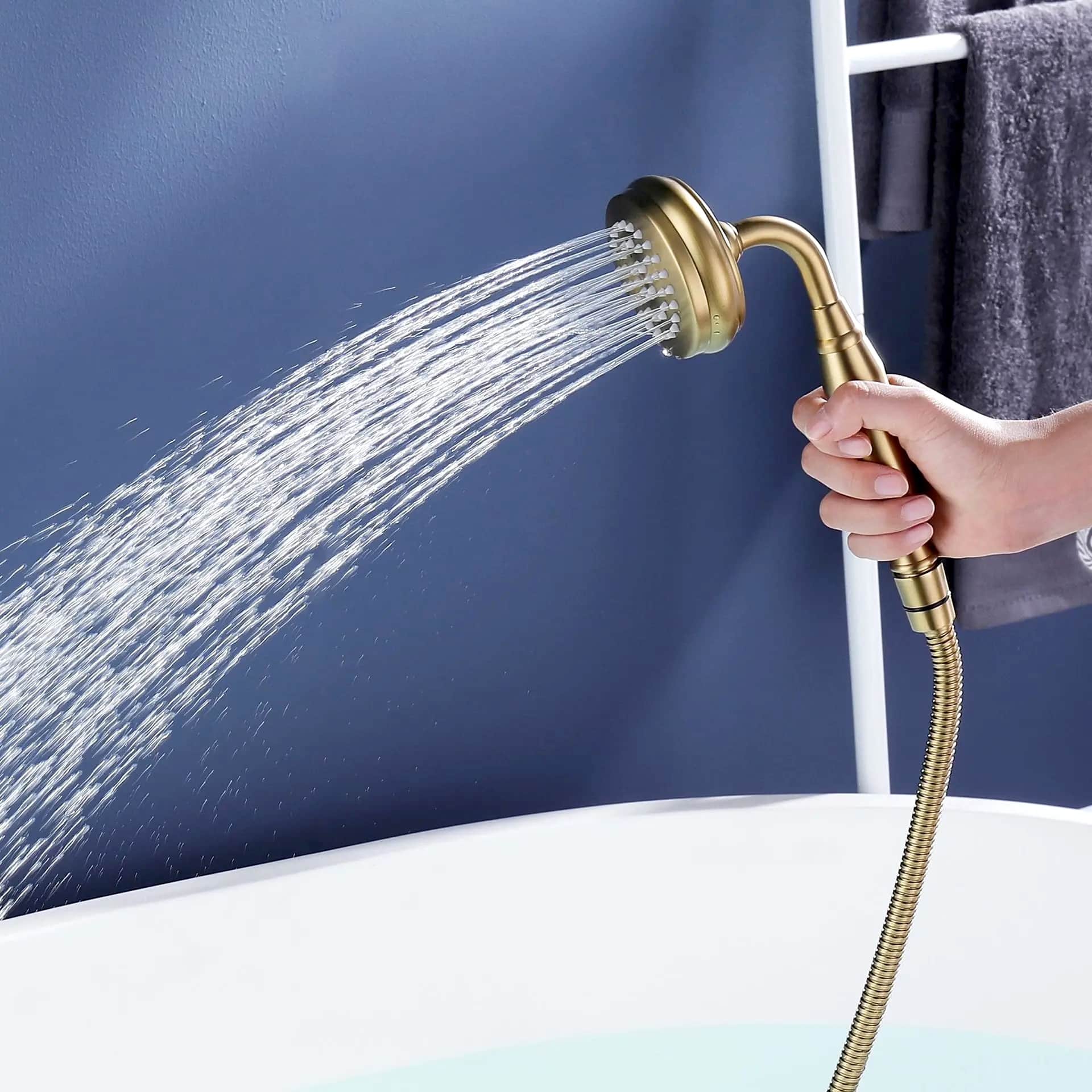 Retro Industrial Dual Handle Gold Bathtub Faucet with Hand Shower  -  Shower Sets & Bathtub Faucets