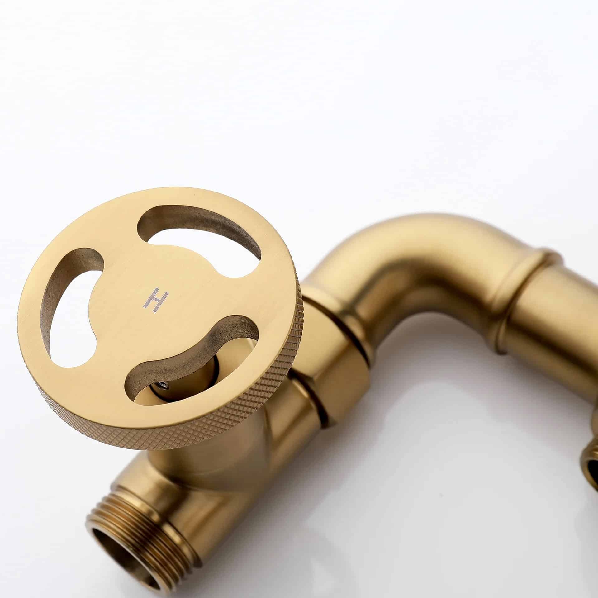 Retro Industrial Dual Handle Gold Bathtub Faucet with Hand Shower  -  Shower Sets & Bathtub Faucets