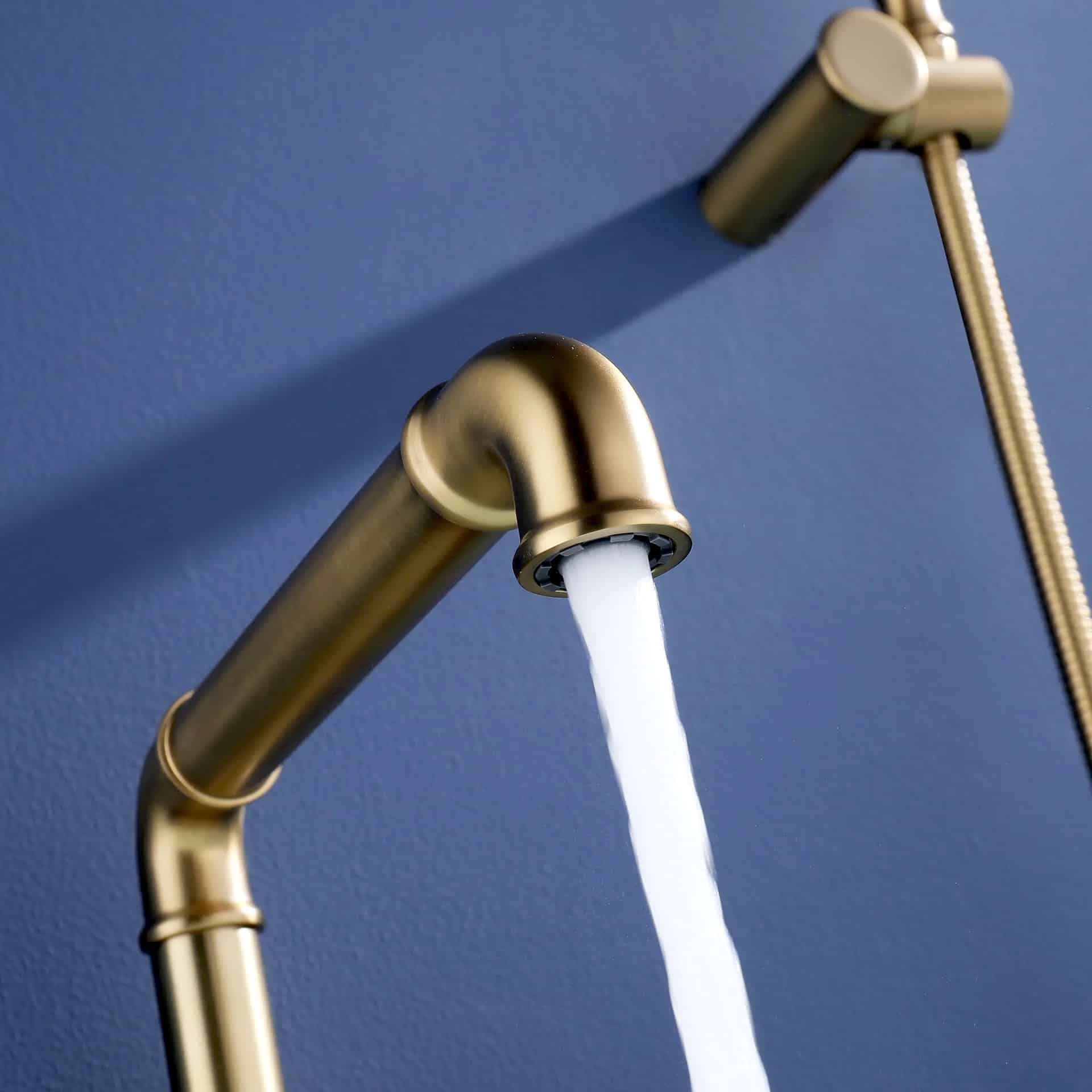 Retro Industrial Dual Handle Gold Bathtub Faucet with Hand Shower  -  Shower Sets & Bathtub Faucets