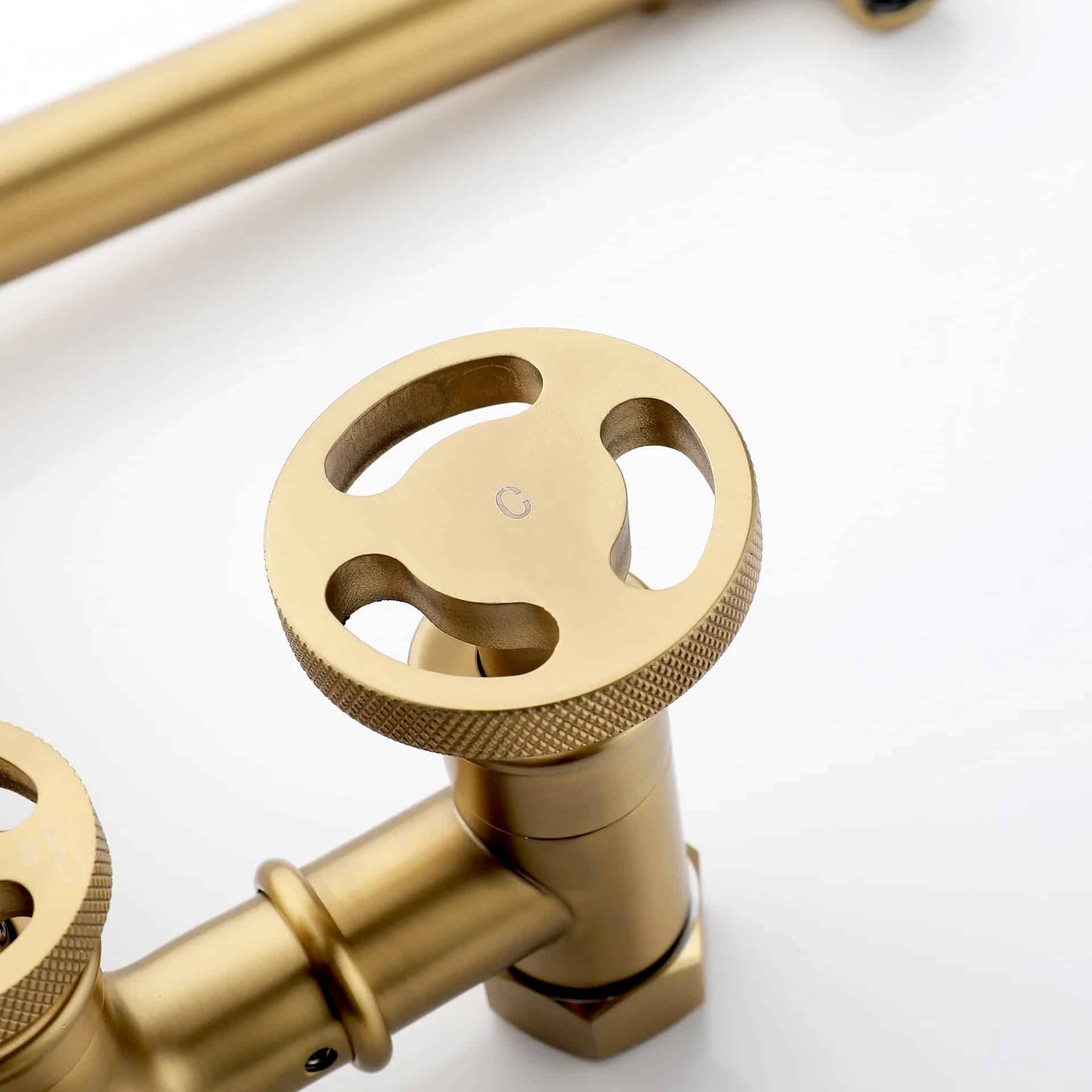 Retro Industrial Dual Handle Gold Bathtub Faucet with Hand Shower  -  Shower Sets & Bathtub Faucets