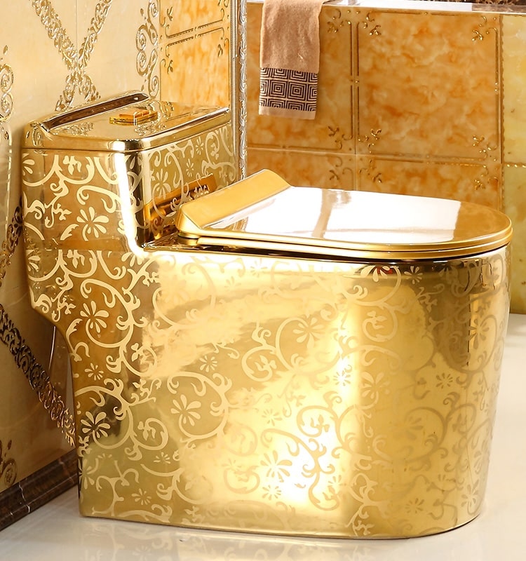 Luxury Design Low-Profile Gold Toilet with Floral Pattern  -  Gold Toilets