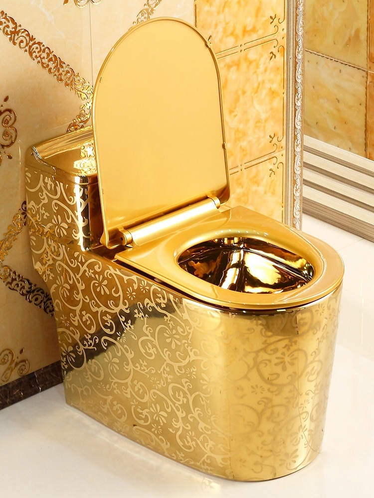Luxury Design Low-Profile Gold Toilet with Floral Pattern  -  Gold Toilets