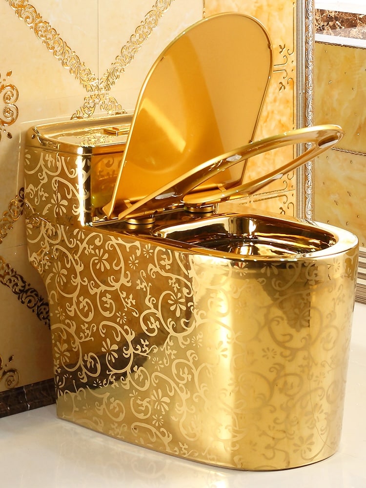 Luxury Design Low-Profile Gold Toilet with Floral Pattern  -  Gold Toilets