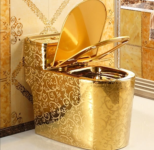 Luxury Design Low-Profile Gold Toilet with Floral Pattern  -  Gold Toilets
