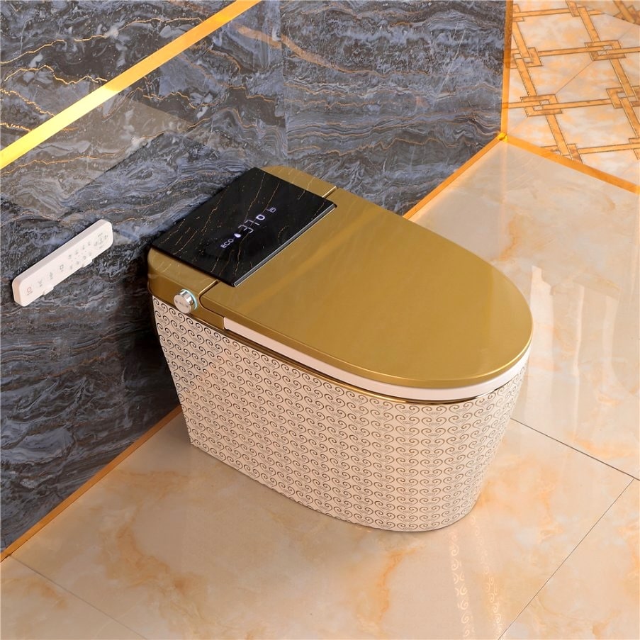 Luxury Gold & White Smart Toilet with Filigree Pattern  -  Gold Toilets