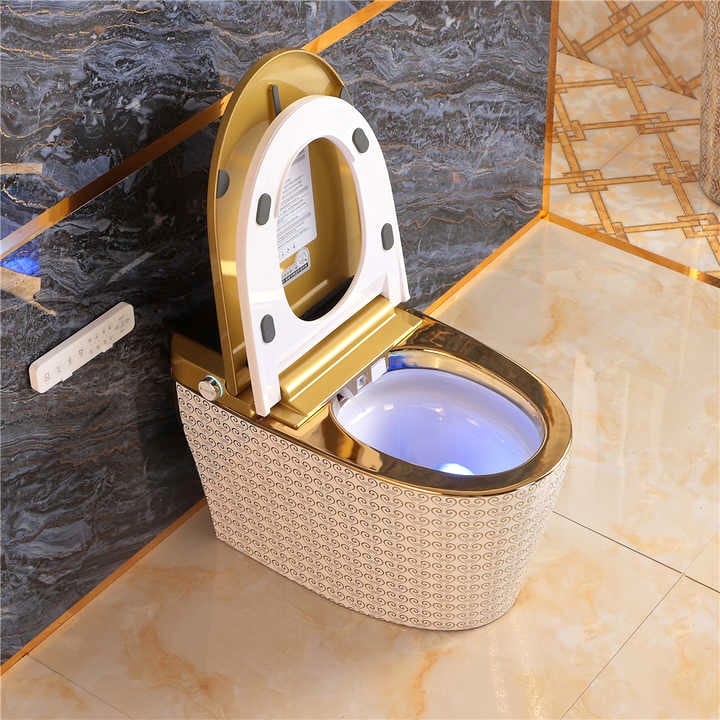 Luxury Gold & White Smart Toilet with Filigree Pattern  -  Gold Toilets