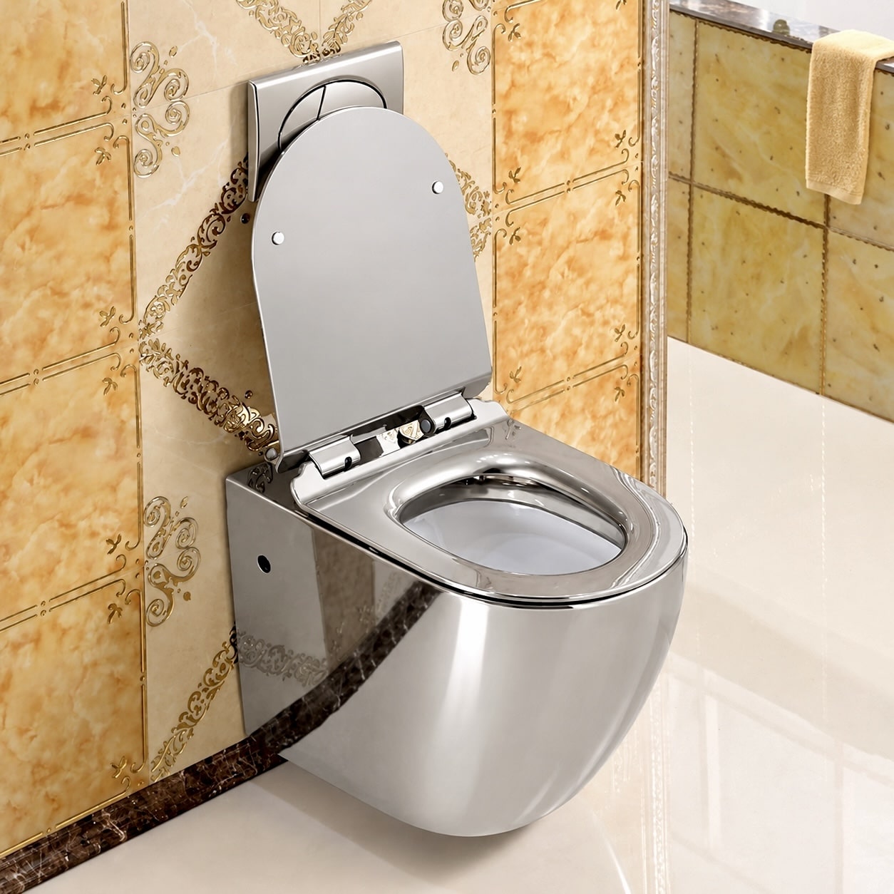 Modern Wall Mounted Plain Silver Toilet  -  Silver Toilets