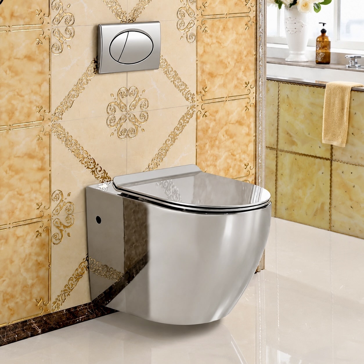 Modern Wall Mounted Plain Silver Toilet  -  Silver Toilets