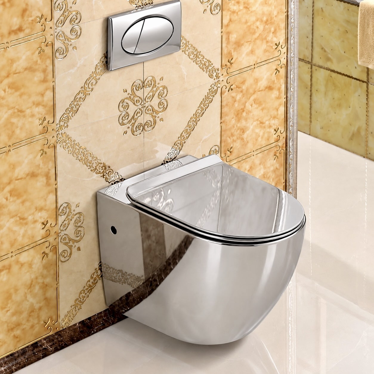 Modern Wall Mounted Plain Silver Toilet  -  Silver Toilets
