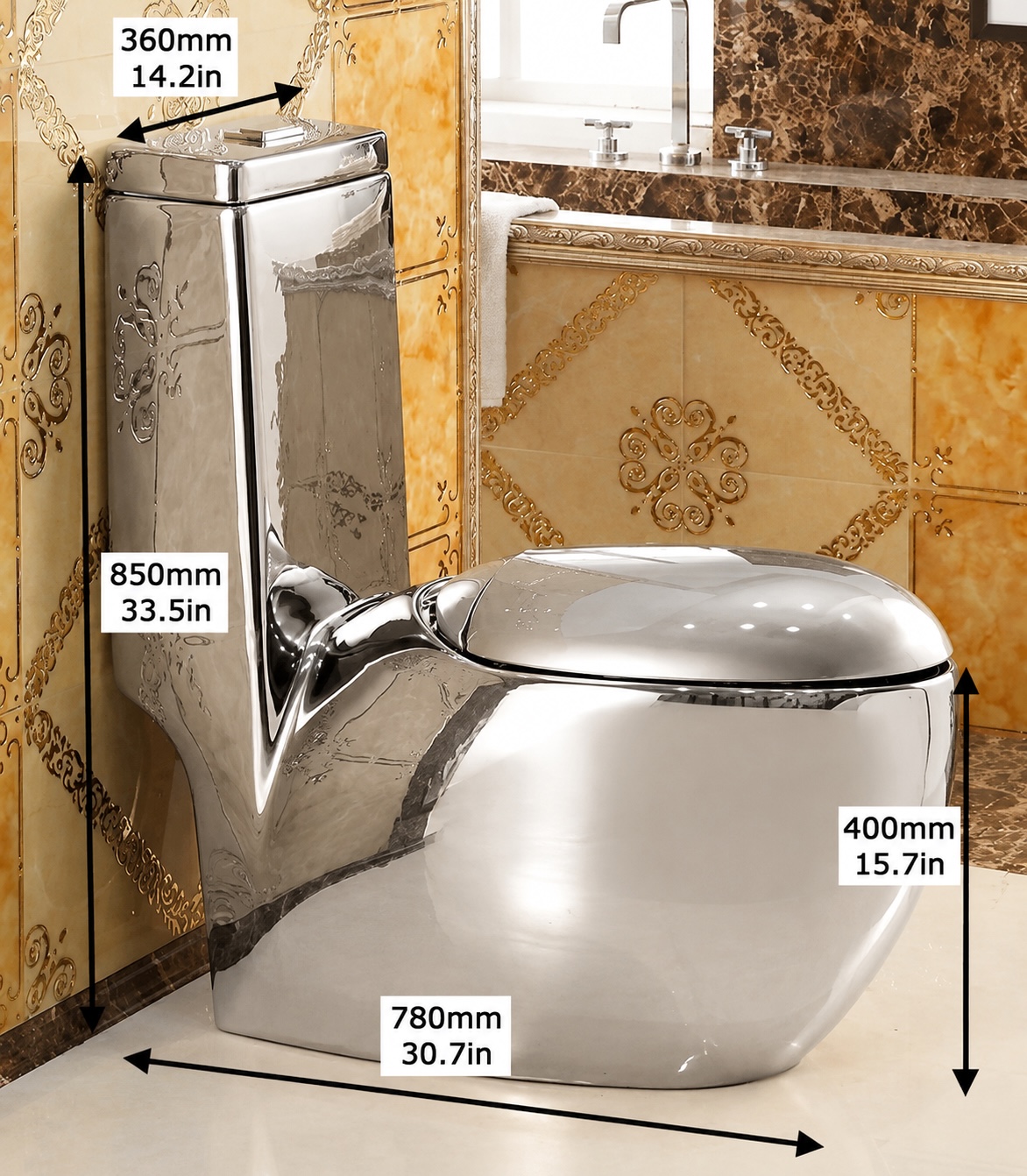 Oval Shaped Plain Silver Toilet Overall Dimensions