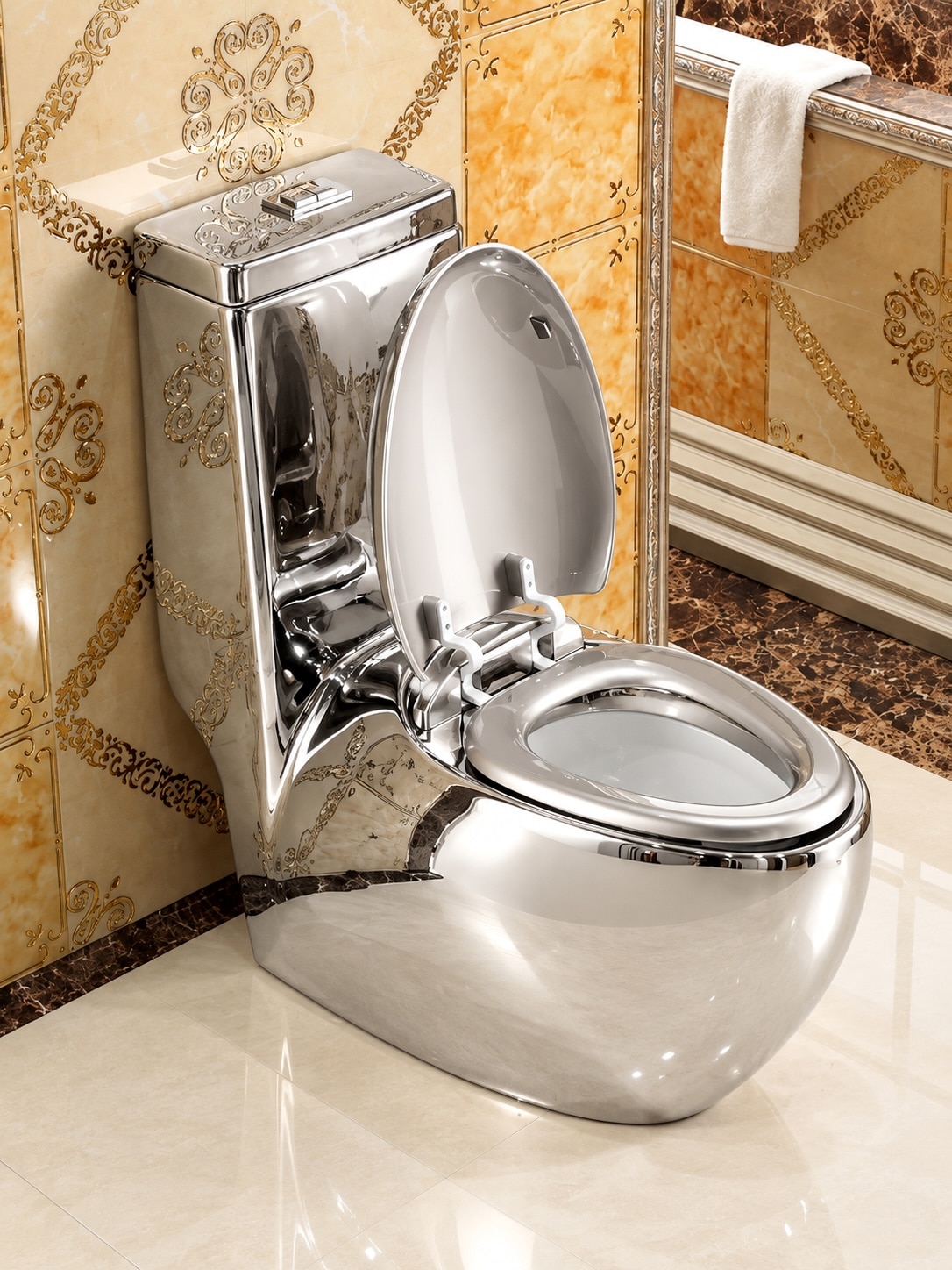 Oval Shaped Plain Silver Toilet  -  Silver Toilets