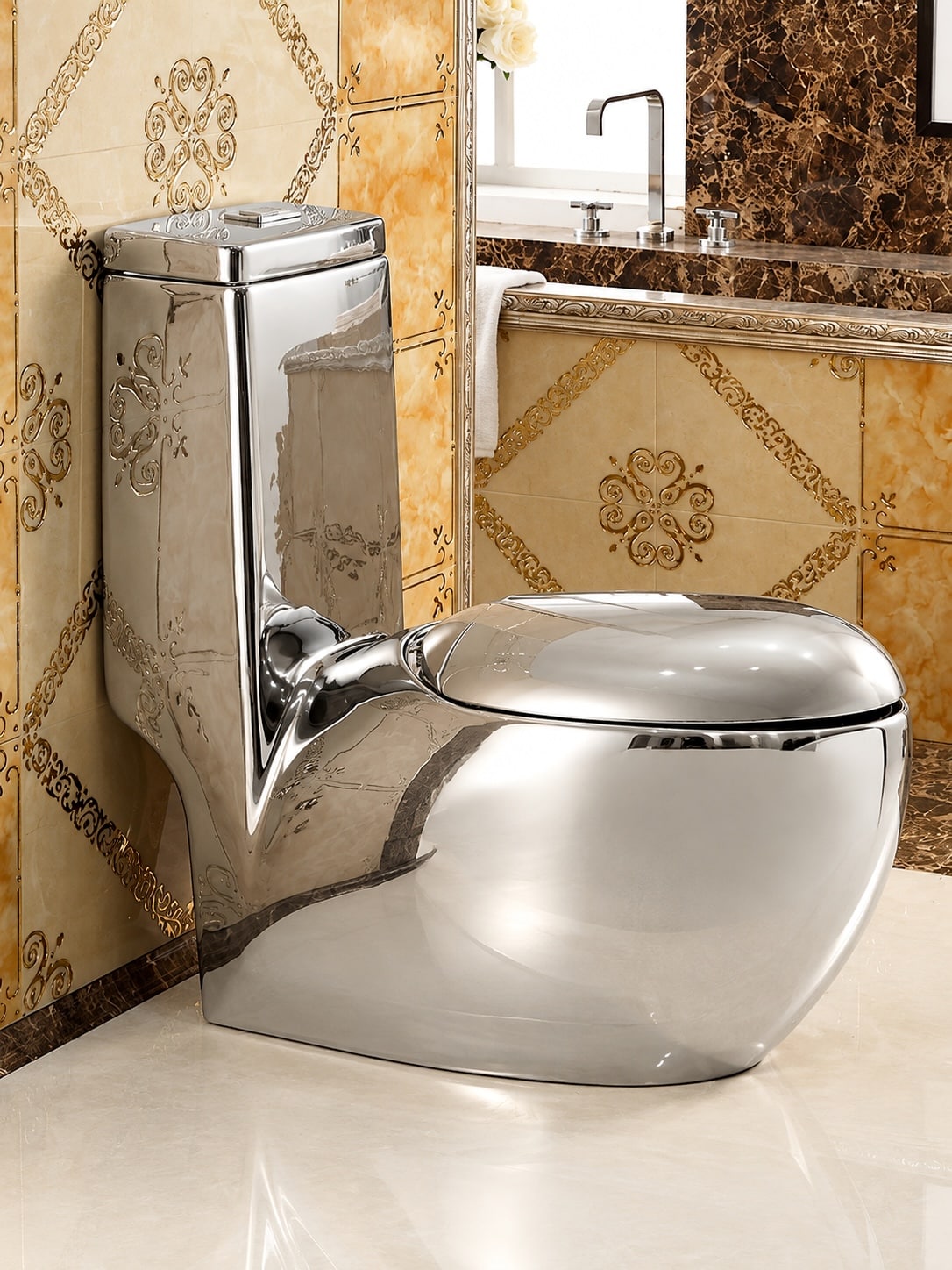 Oval Shaped Plain Silver Toilet  -  Silver Toilets