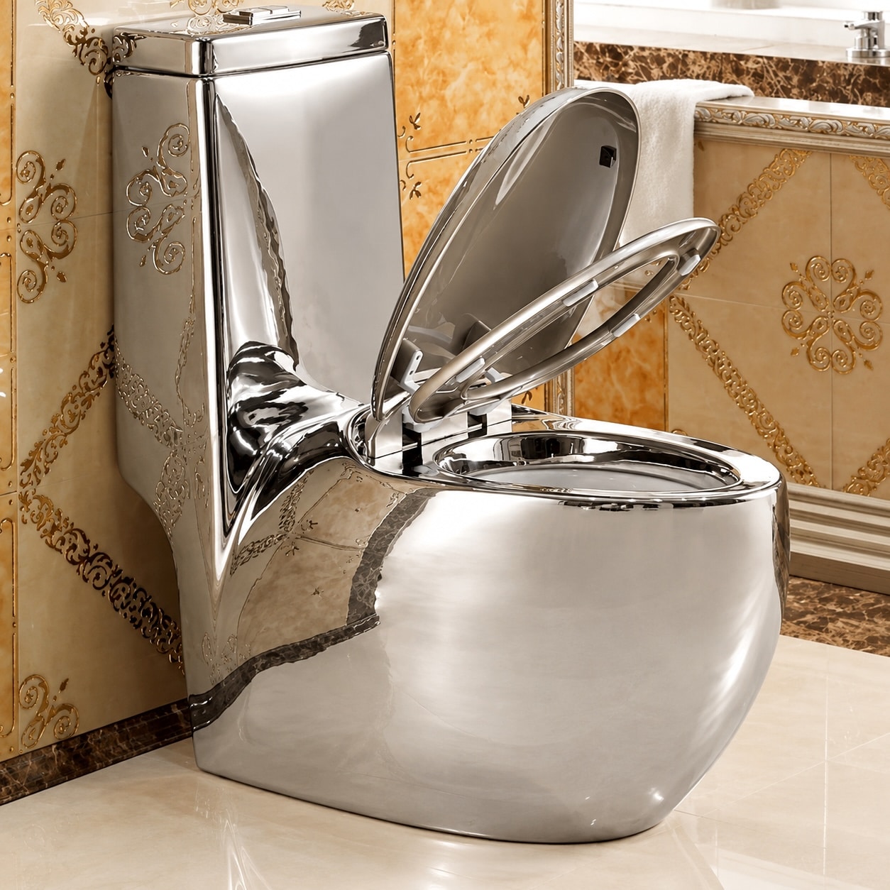 Oval Shaped Plain Silver Toilet  -  Silver Toilets