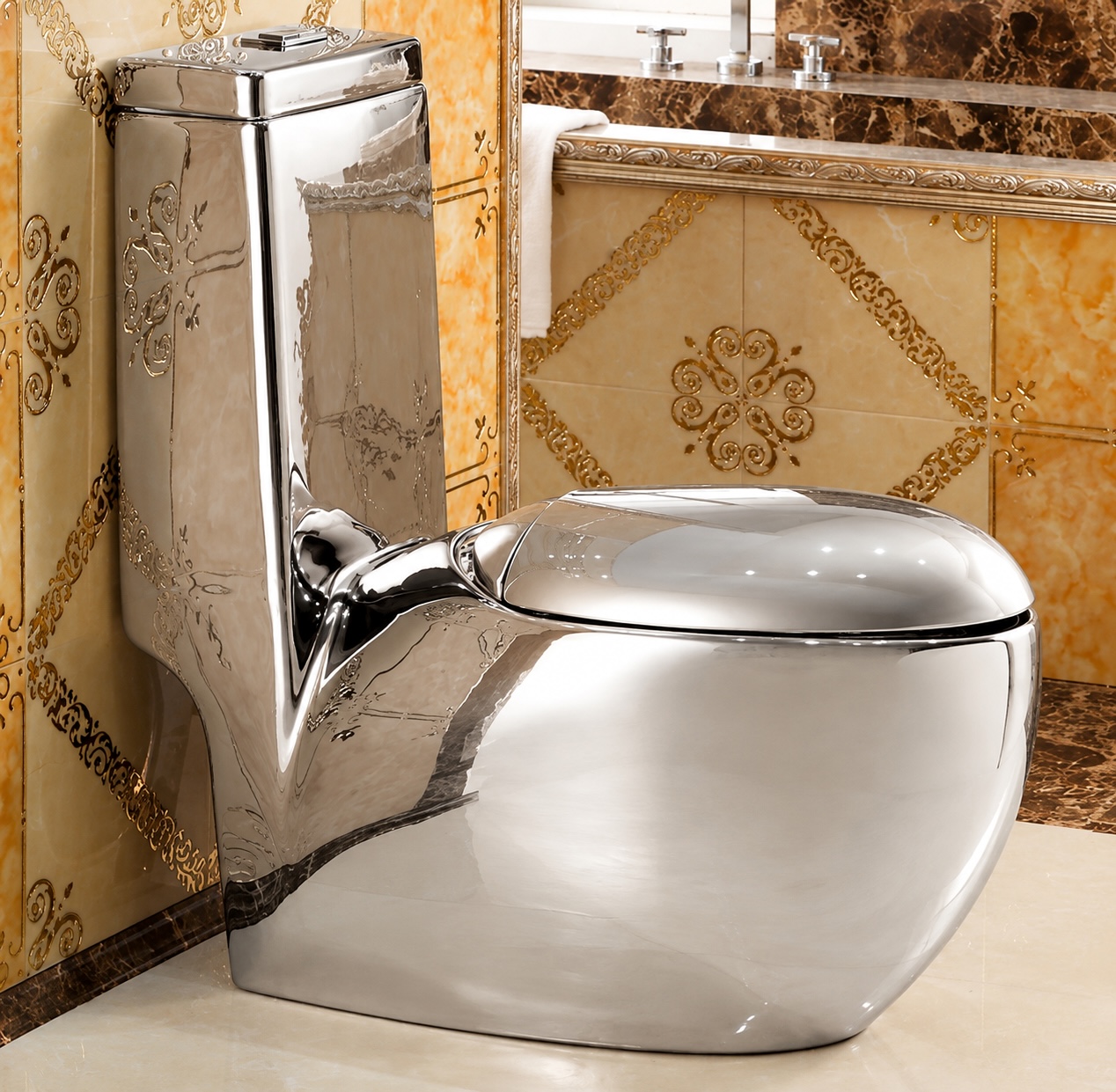 Oval Shaped Plain Silver Toilet  -  Silver Toilets
