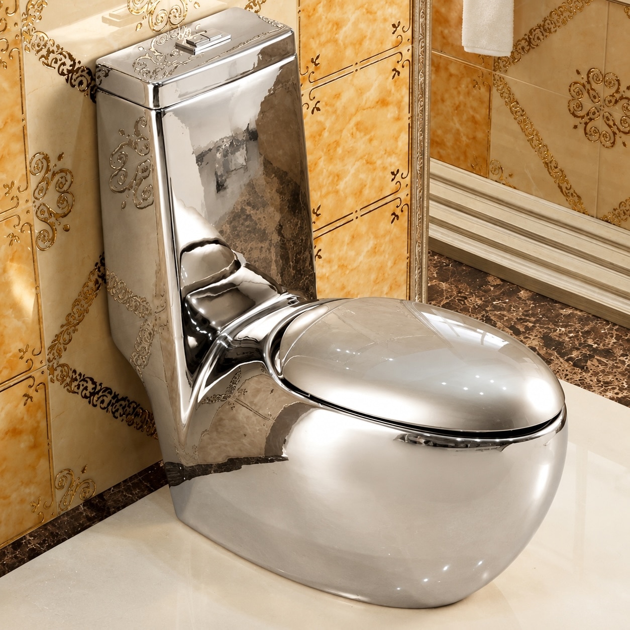 Oval Shaped Plain Silver Toilet  -  Silver Toilets
