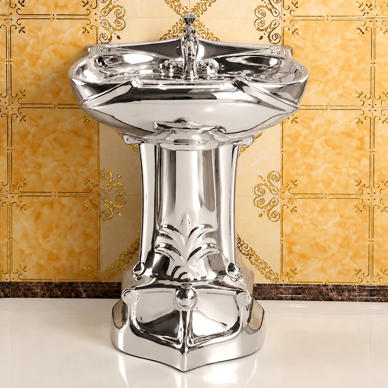 Royal Plain Silver Pedestal Basin  -  Silver Bathroom Basins / Sinks