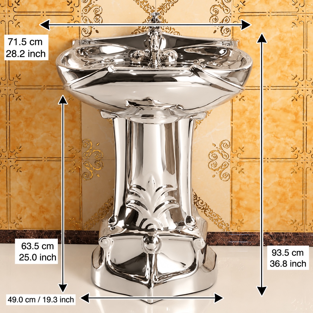 Royal Plain Silver Pedestal Basin Measurements Royal Plain Silver Pedestal Basin Measurements